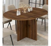 Table à manger extensible japandi ronde EDITH 4-8 personnes pied central design arrondi noyer