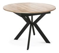 Table à manger extensible - Lily - Ronde - Style industriel - Chêne Sonoma - Pieds noir - Rangement intégré - 100-140 x 100 x 76 cm