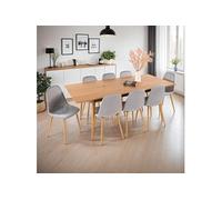 Table à manger extensible naturel + 8 chaises en velours gris - UBELI