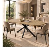 Table à manger extensible ovale EVRYAE 120 à 160 x 80 cm rallonge intégrée 4 à 6 personnes aspect bois clair