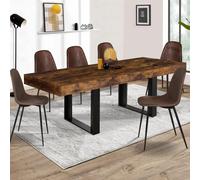 Table à manger extensible PHOENIX 6-10 personnes bois effet vieilli et noir 160-200 cm