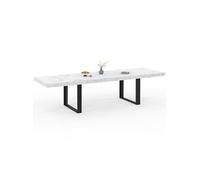 Table à manger extensible PHOENIX rectangle 6-12 personnes plateau effet marbre blanc ALASKA 200-300 cm