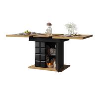 Table à Manger Extensible - Pliable Gain de Place pour 4-6 Personnes, Étagères et Casier à Bouteilles - 110-140x80x75 cm - Noir