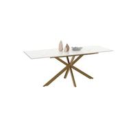 Table à manger extensible rectangle ALIX 6-10 personnes pied araignée laiton plateau effet marbre doré ALASKA 160 - 200 cm