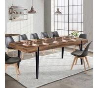 IDMarket - Table extensible Austria 8-12 personnes - bois vieilli pieds épingle noirs 200-240 cm
