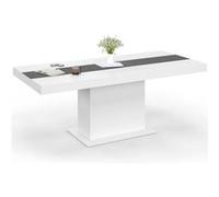 Table à manger extensible rectangle EDEN 6-10 personnes blanche et bande centrale grise 160-200 cm Blanc G