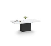 Table à manger extensible rectangle EDEN 6-10 personnes plateau effet marbre blanc ALASKA et noir 160-200 cm