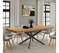 Table à manger extensible rectangle ines 6-10 personnes bois et noir 160-200 cm