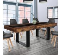 Table à manger extensible rectangle PHOENIX 6-10 personnes bois effet vieilli et noir bande centrale noire 160-200 cm