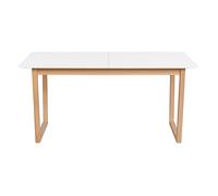 Table à manger extensible rectangulaire rallonges intégrées finition blanc et bois clair chêne massif L160-240 cm LAHO