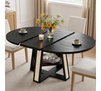 Table à manger extensible ronde 100-140 cm avec design en rotin et étagère | Table à manger ronde moderne extensible pour 4 à 8 personnes avec espace de rangement, aspect bois et idéale pour la cuisine