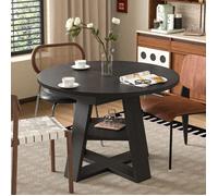 Table à manger extensible ronde 110 cm 150 x 110 cm 4 à 6 personnes rallonge intégrée MDF noir décor bois Grjofek