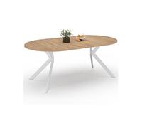 Table à manger extensible ronde ALIX 4-10 personnes pied araignée bois et blanc 110-200 cm