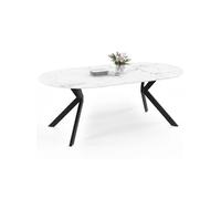 Table à manger extensible ronde ALIX 4-10 personnes pied araignée noir plateau effet marbre blanc ALASKA 110-200 cm