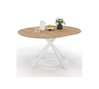 IDMarket - Table à Manger Extensible Ronde Alix 110-150 cm Bois et Blanc | Avec pied araignée, capacité 4-8 personnes