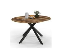 Table à manger extensible ronde ALIX 4-8 personnes pied araignée noir et plateau bois foncé HAWKINS 110-150 cm