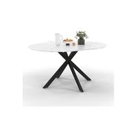 Table à manger extensible ronde ALIX 4-8 personnes pied araignée noir plateau effet marbre blanc ALASKA 110-150 cm