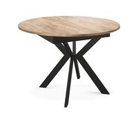 WFL GROUP Round Extendable Dining Table with Black Metal Legs - Internal Storage Extension Plate - Industrial Round Table for Living Room - Space Saver - 100 cm - Craft Oak