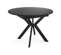 WFL GROUP Round Extendable Dining Table with Black Metal Legs - Internal Storage Extension Plate - Industrial Round Table for Living Room - Space Saver - 100 cm - Black