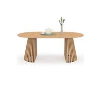 Table à manger extensible ronde CARMEN 4-10 personnes plateau bois pied lattes 110-200 cm