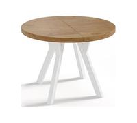 Table à Manger Extensible Ronde Designer - Style Loft, Industriel, Peu Encombrant - Pieds Blanc - 90 à 170 Cm - Pour 4-8 Personnes - Fabriqué En Ue -
