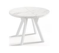 Table à Manger Extensible Ronde Designer - Style Loft, Industriel, Peu Encombrant - Pieds Blanc - 90 à 170 Cm - Pour 4-8 Personnes - Fabriqué En Ue -