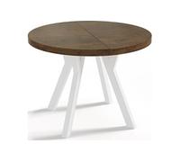 Table à Manger Extensible Ronde Designer - Style Loft, Industriel, Peu Encombrant - Pieds Blanc - 90 à 170 Cm - Pour 4-8 Personnes - Fabriqué En Ue -