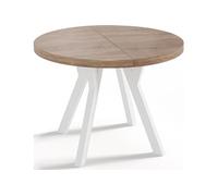 Table à Manger Extensible Ronde Designer - Style Loft, Industriel, Peu Encombrant - Pieds Blanc - 90 à 170 Cm - Pour 4-8 Personnes - Fabriqué En Ue -