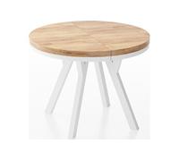 Table à Manger Extensible Ronde Designer - Style Loft, Industriel, Peu Encombrant - Pieds Blanc - 90 à 170 Cm - Pour 4-8 Personnes - Fabriqué En Ue -