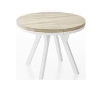 Table à Manger Extensible Ronde Designer - Style Loft, Industriel, Peu Encombrant - Pieds Blanc - 90 à 170 Cm - Pour 4-8 Personnes - Fabriqué En Ue -