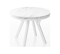 Table à Manger Extensible Ronde Designer - Style Loft, Industriel, Peu Encombrant - Pieds Blanc - 90 à 170 Cm - Pour 4-8 Personnes - Fabriqué En Ue -