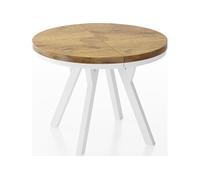 Table à Manger Extensible Ronde Designer - Style Loft, Industriel, Peu Encombrant - Pieds Blanc - 90 à 170 Cm - Pour 4-8 Personnes - Fabriqué En Ue -