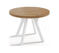 Table à Manger Extensible Ronde Designer - Style Loft, Industriel, Peu Encombrant - Pieds Blanc - 90 à 170 Cm - Pour 4-8 Personnes - Fabriqué En Ue -