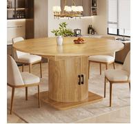 Table à Manger Extensible Ronde - Khaki - avec Rangement Caché et Porte-Verres Table Pliante de Cuisine