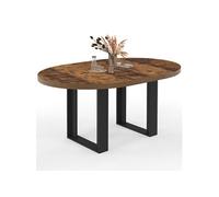 Table à manger extensible ronde PHOENIX 4-6 personnes bois foncé effet vieilli et noir 110-150 cm