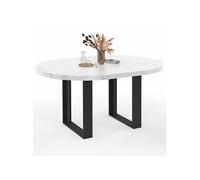 Table à manger extensible ronde PHOENIX 4-6 personnes plateau effet marbre blanc ALASKA 110-150 cm