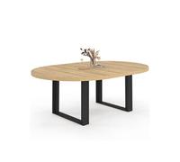 Table à manger extensible ronde PHOENIX 6-10 personnes bois et noir 140-200 cm