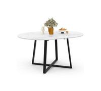 Table à manger extensible ronde SELMA 4-8 personnes plateau marbre blanc ALASKA noir 110-150 cm