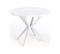 Table à Manger Extensible Ronde - Table Style Loft Avec Blanc Pieds En Métal - 100 à 180 Cm - Table Ronde Style Industriel Pour Le Salon - Compacte -