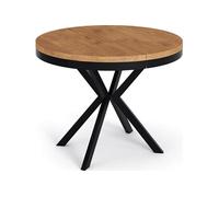 Table à Manger Extensible Ronde - Table Style Loft Avec Pieds En Métal - 100 à 180 Cm - Table Ronde Style Industriel Pour Le Salon - Compacte - 100