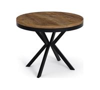 Table à Manger Extensible Ronde - Table Style Loft Avec Pieds En Métal - 100 à 180 Cm - Table Ronde Style Industriel Pour Le Salon - Compacte - Chêne