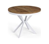 WFL GROUP Table à Manger Extensible Ronde - Table Style Loft avec Pieds en Métal Blancs - 100 à 180 Cm - Table Ronde Style Industriel pour Le Salon - Compacte - 100 Cm - Chêne Lefkas