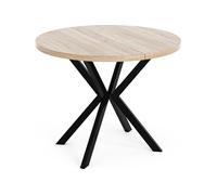Table à Manger Extensible Ronde - Table Style Loft Avec Pieds Noirs En Métal - 100 à 176 Cm - Table Ronde Style Industriel Pour Le Salon - Compacte -