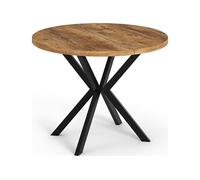 Table à Manger Extensible Ronde - Table Style Loft Avec Pieds Noirs En Métal - 120 à 200 Cm - Table Ronde Style Industriel Pour Le Salon - Compacte -