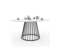 Table à manger extensible ronde YUNA 4-8 personnes plateau effet marbre blanc ALASKA et noir 110-150 cm