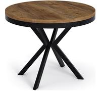 WFL GROUP Table à Manger Extensible Ronde - Table Style Loft avec Pieds en Métal - 90 à 170 Cm - Table Ronde Style Industriel pour Le Salon - Compacte - Chêne Lefkas - 90 Cm