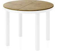 WFL GROUP Round Extendable Dining Table with White Metal Frame - Table with White Metal Legs in Loft Style - Space-Saving Table for Living Room, Dining Room Or Kitchen - Lancelot Oak - 100 to 180 cm