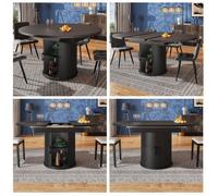 Table à manger extensible - SOGEU - 118-158 cm - Plateau laqué noyer/noir - Rangement intégré - Pieds réglables
