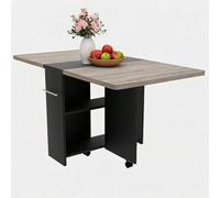 Table a Manger Extensible Sur Roulettes, Gain De Place, Pour 4-6 Personnes | Table Pliante Salle à Manger, 2 Niveaux de Rangement, 6 Roues dont 2 avec Frein, Charge 78 kg, pour Bureau, Console d'Entrée