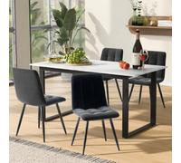 Table à Manger Extensible-table De Cuisine-en Fer Noir-plateau En Imitation Marbre